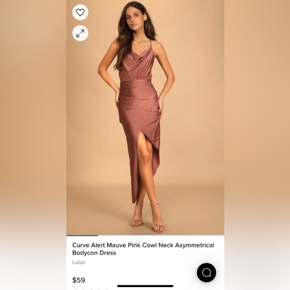 Lulu’s Mauve Pink Cowl Neck Asymmetrical Bodycon Dress